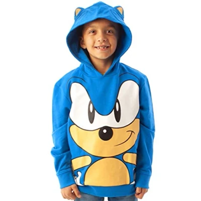 Image of SONIC THE HEDGEHOG Hoodie for Boys Character 3D Ears Boy&#039;s Kids Blue Hooded Jumper Gamer Merchandise 8 9 Years