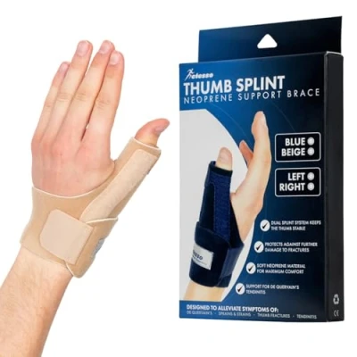 Image of Actesso Neoprene Thumb Splint Support Brace Spica for Pain Relief from Injury, Wrist Tendonitis, De Quervain&#039;s and Sprains. Left or Right Hand Available (Beige, Hand)
