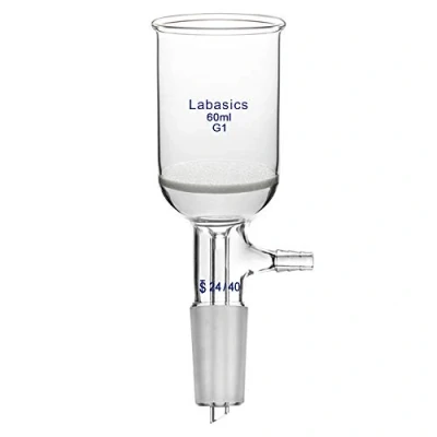 Image of Labasics Borosilicate Glass Buchner Filtering Funnel with Coarse Frit (G1), 43mm Inner Diameter, 57mm Depth, 24/40 Standard Taper Joint and Vacuum Serrated Tubulation (60ml)