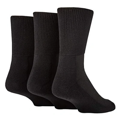 Image of IOMI 3 Pairs Mens Extra Wide Loose Top Comfort Thick Cushioned Cotton Diabetic Work Socks (UK, Numeric, 4, 8, Regular, Black)