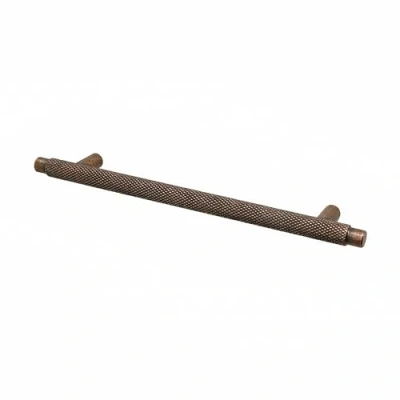 Image of Decoranddecor Aurelia Knurled Round Kitchen Cupboard Handles T Bar Cabinet Furniture Knobs for Cupboards &amp; Draws Antique Copper 128mm Hole Centre Distance