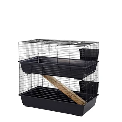 Image of Little Friends Double Tier Rabbit Cage, 100cm, Blue/Black