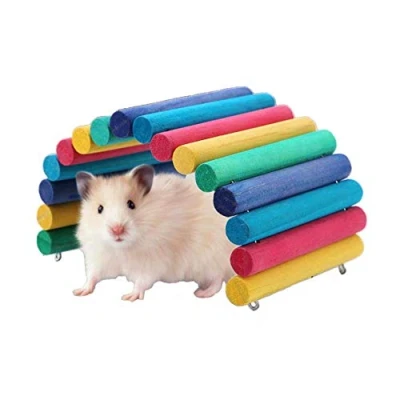 Image of Duokon Hamster Wooden Bridge Rainbow Suspension Bend Ladder Small Pet Supplies Cage Habitat Decor Mouse Rat Rodents Toy