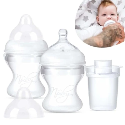 Image of 2PCs Silicone Feeding Bottles, Baby Breast Like Teat with Anti Colic Valve, 150ml Bottles 0 6 Months