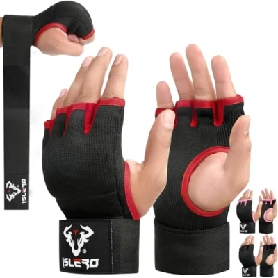 Image of Islero boxing hand wraps 93cm Quick Long wrist straps Gel Inner gloves Elasticated Fist Protection Padded Muay Thai MMA Martial Arts Punching Speed Bag Training Bandages (S/M, Red)