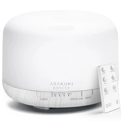 Image of ASAKUKI 500ml Premium, Essential Oil Diffuser with Remote Control, 5 in 1 Ultrasonic Aromatherapy Fragrant Humidifier Vaporizer, Timer and Auto Off Safety Switch (White)