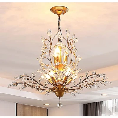 Image of Ganeed Crystal Chandeliers Vintage Pendant Lighting Chandelier Fixtures Ceiling Light Fixture for Living Room Bedroom Restaurant Porch Hallway Gold 8 Lights