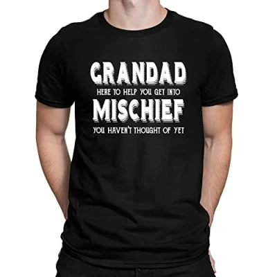 Image of Mens Grandad Help You Get Into Mischief Funny Slogan T Shirt Black (XXL)