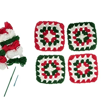 Image of Trimits Crochet Kit, My First Granny Squares, Festive Colours, Makes 4 11 x 11cm Squares