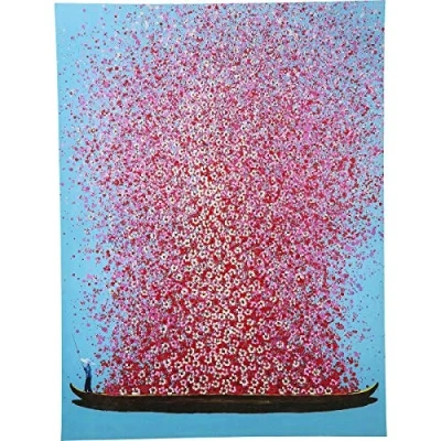 Image of Kare Design Picture Touched Flower Boat, Blue Pink, Canvas Wall Art, Acrylic Paint, Handpainted Details, Solid Wood Frame, Home Decor for Living Room, Hallway, Bedroom, 120x160 cm