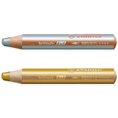 Image of STABILO Multi talented Pencil woody 3 in 1 Pack of 2 Pencils Gold &amp; Silver