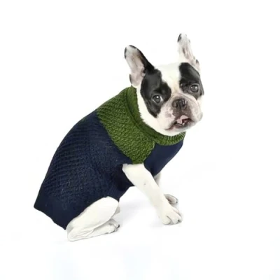 Image of House of Paws Polo Knit Jumper Navy and Green 18in