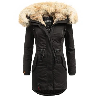 Image of Navahoo Bombii Women’s Winter Coat, Parka with Faux Fur Hood, 5 Colours, XSXXL Black Medium