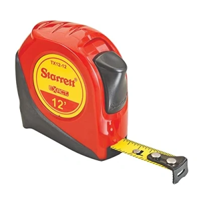 Image of Starrett Exact KTX12 12 N ABS Plastic Case Red Measuring Pocket Tape, English Graduation Style, 12&#039; Length, 0.5 Width, 0.0625 Interval by
