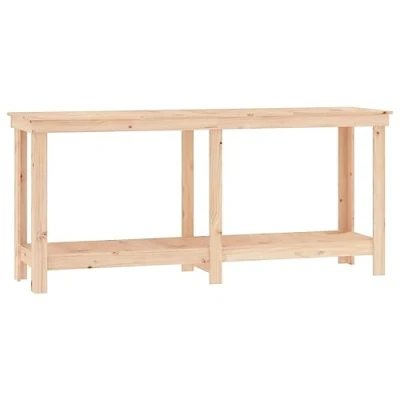 Image of &#039;vidaXL Solid Pine Wood Work Bench Ample Storage, Sturdy Frame, Safety Wall Attachment, Easy Assembly, Ideal for Garage Workspace Size: 180x80x50 cm Brown