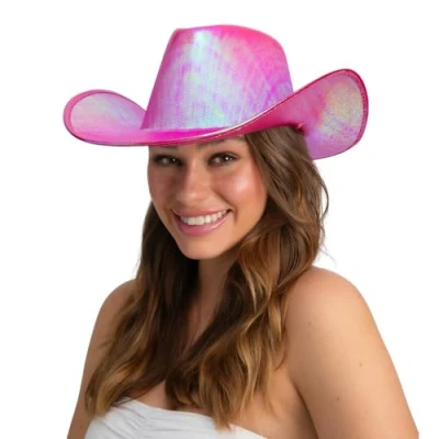 Image of Wicked Costumes Adult Texan Cowboy Hat Fancy Dress Party Accessory Hot Pink Iridescent