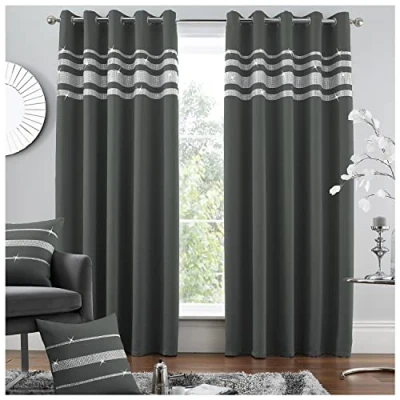 Image of GC GAVENO CAVAILIA Blackout Curtains For Bedroom, Diamante Eyelet Curtains, Window Curtain Tie Backs, Black, 66X72