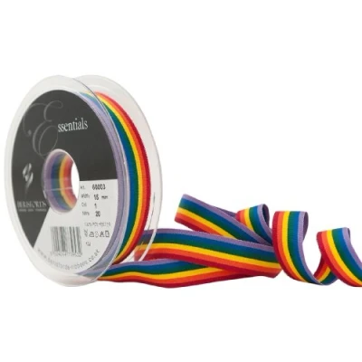 Image of Berisfords 15 mm Rainbow Stripe Ribbon, Multi Color