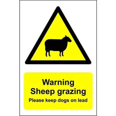 Image of Warning Sheep grazing Sign Please Keep Dogs on Lead (Self Adhesive Sticker Label Sign) 200mm x 150mm