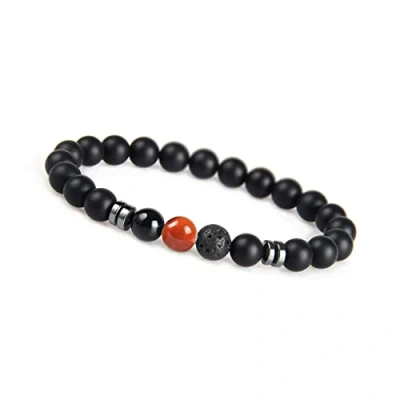 Image of GD GOOD.designs EST. 2015 Chakra bead Bracelet made of onyx natural stone beads I Ball with jasper for men (red) Gift him