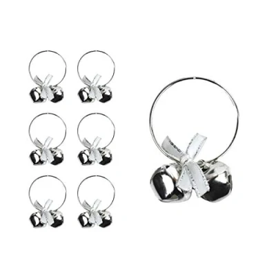 Image of YöL 6 Napkin Rings Silver Bells Metal Christmas Xmas Party Table Festive Set Round
