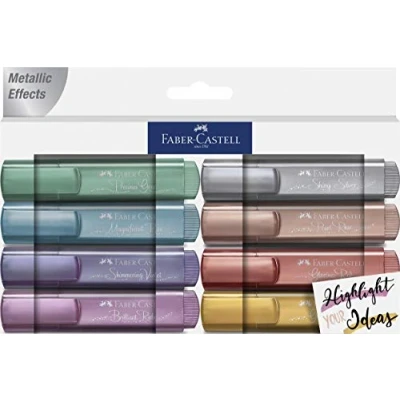 Image of Faber Castell Creative Studio Highlighter Tl 46 Metallic, Multicoloured, Wallet 8, For Art, Craft, Drawing, Sketching, Home, School, University, Colouring