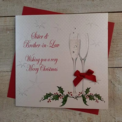 Image of White cotton cards X41 Sister and Brother In Law Handmade Christmas Card,