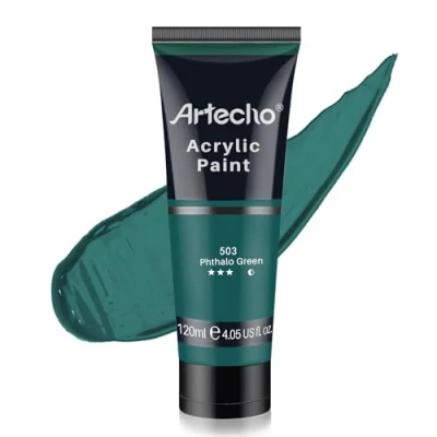 Image of Artecho Acrylic Paint, Phthalo Green (120ml / 4.05oz) Tubes, Art Craft Paints for Canvas Painting, Rock, Stone, Wood, Fabric, Supplies Professional Artists, Adults, Students, Kids