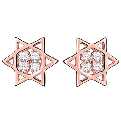 Image of Yumilok Jewelry 925 Sterling Silver Cubic Zirconia Rose Gold Plated Hollow Jewish Star Stud Hypoallergenic Earring for Women/Ladies/Girls