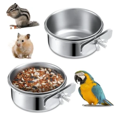 Image of 2 Pack Bird Cage Feeder, Water Bowl Hamster Food Guinea Pig Feeding Cups Pet Bowls with Bolt Holder for Small Cages