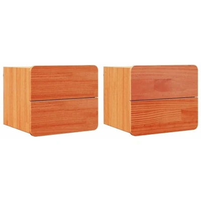 Image of Bedside Table 2 pcs Brown 39 x 34 33 cm Solid pinewood Vidaxl
