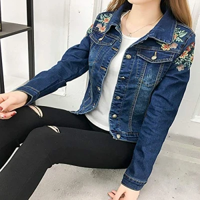 Image of NZJK Fashion Women Jacket Spring And Autumn Embroidered Denim Slim Outwear Bomber Female