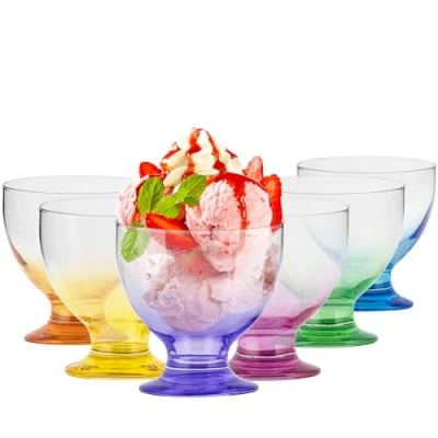 Image of TREND FOR HOME Glass Dessert Bowls Coloured Ice Cream 475 ml Set of 6 Glasses Bowl Short Stemmed Sundae Dishwasher Safe Collection Selina Rainbow Blast