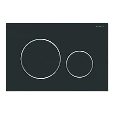 Image of Geberit Sigma 20 115882141 Actuator Plate for 2 Flushes, Front Actuation, Panel + Buttons Matte Black Stripes Chrome