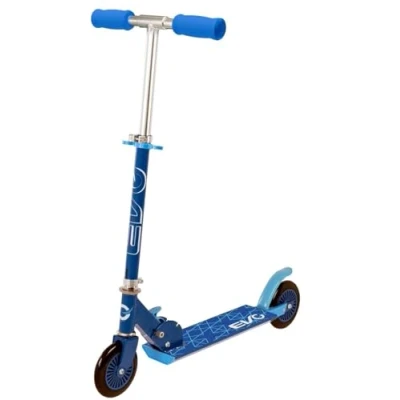 Image of Evo Inline Childrens Scooter 2 Wheeled Kids&#039; Kids Push Adjustable Handle Height Easy Foldable For Boys And Girls Ages 5+ (Blue)