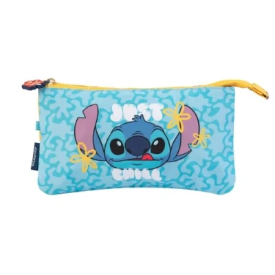 Image of Grupo Erik Disney Stitch Pencil Case 3 Compartments Kids Triple Pocket Cosmetic Large Gifts Merchandise