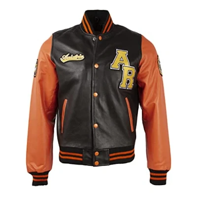 Image of Aviatrix Men&#039;s REAL Cow Hide Leather Baseball Varsity Patch Bomber Jacket (VZH7) L