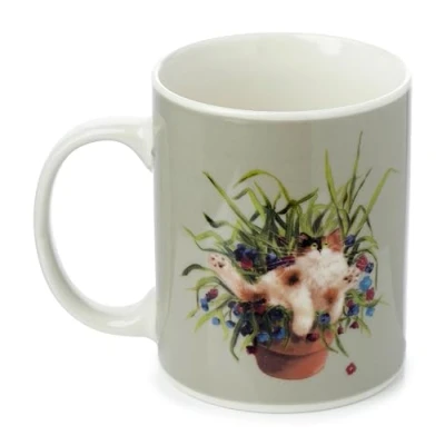 Image of Puckator Kim Haskins Cat in a Plant Pot Green Porcelain Tea Coffee Mug Funny Home Accessories Cute Gifts for Girlfriend Large Mugs Men Women Hot Drinks Cups Presents Secret Santa Gift Cup Set