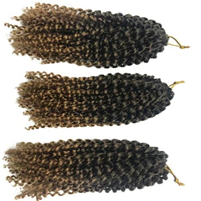 Image of Coolbers 3 Pieces Marley Braids Crochet Hair Extensions 8 Inch Marlybob Afro Kinky Curly Synthetic Wavy Ombre (8 Inch, 1B/27)