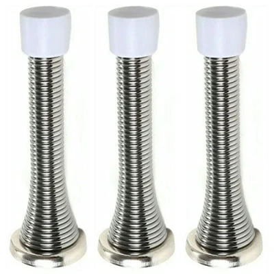 Image of 3 x fiXte Wall Mounted Chrome Spring Door Stop Sprung Stopper Skirting Board Buffer
