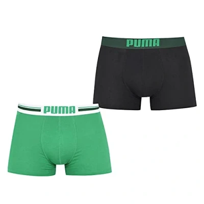Image of Puma Men&#039;s Men s Placed Logo Boxer Shorts Green Grey Large, Green/Grey, L UK