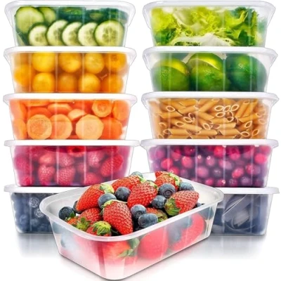 Image of Efforias 10 X 500ml Reusable Plastic Storage Food Soup Containers Clear Airtight Boxes