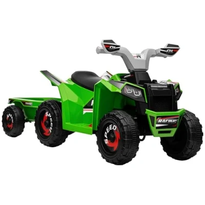 Image of HOMCOM Electric Quad Bike, 6V Kids Ride On ATV with Back Trailer for Ages 18 36 Months Green