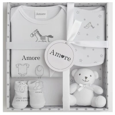 Image of Newborn Baby 4 Piece Luxury Boxed Gift Set (0 3 Months), Showers &amp; Gift, Unisex Set, Gender Reveal