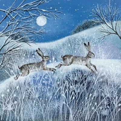 Image of Charity Christmas Cards Sold in Aid of Macmillan Cancer Support Pack 20 Artistic Snowy Scenes Deep Midwinter 5 Each 4 Designs Made the UK Eco Friendly