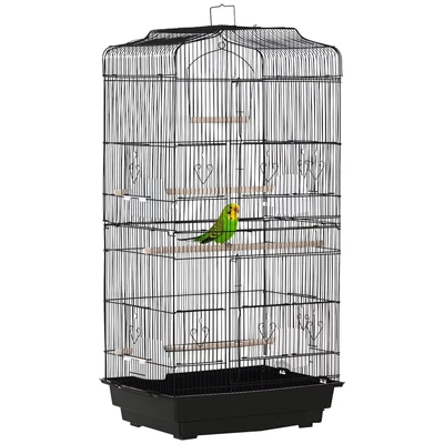 Image of PawHut Bird Cage with Stand, Perches, Food Bowls, Swing, Parrot for Budgie, Parakeet, Small Bird, 46.5 x 35.5 92cm, Black