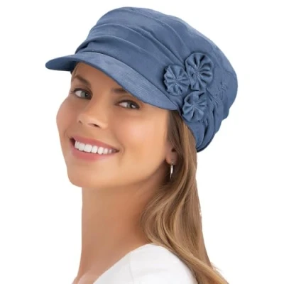 Image of Easylife Floral Embellished Hat for Women, Stylish Summer with Decoration, Womens Hats and Caps, Cotton Baker Boy Blue Fully Guaranteed 58 62