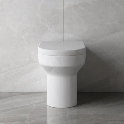 Image of Bathroom BTW Modern Round Ceramic Toilet Pan &amp; Soft Close Seat WC Back to Wall