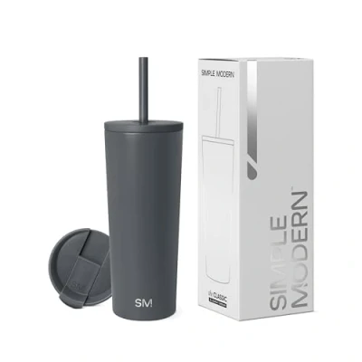 Image of Simple Modern Insulated Tumbler with Lid and Straw Iced Coffee Cup Reusable Stainless Steel Water Bottle Travel Mug Gifts for Women Men Her Him Classic Collection 710ml Graphite