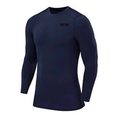 Image of TCA Mens Pro Performance Compression Shirt Long Sleeve Top Tops for Men Base Layers Lime Punch, S
